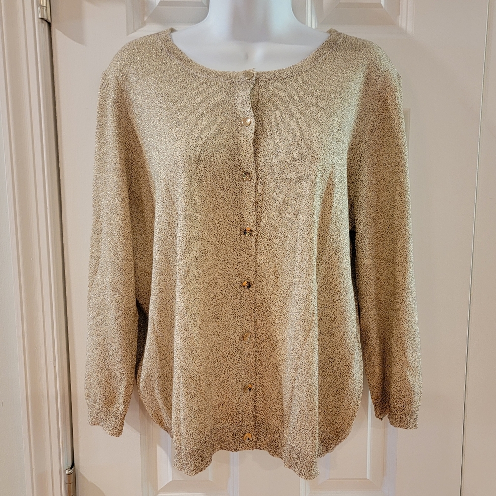 Ann Taylor Gold Sparkle Cardigan XXL Silk Cotton Blend‎ NWT
